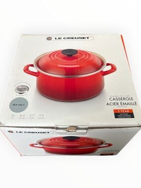 Le Creuset Enamel On Steel Casserole 3 7/8 Quart Capacity - Sea Salt Cream